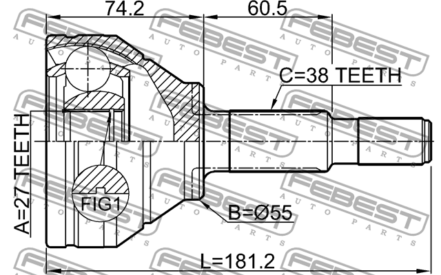 ШРУС наружный 27X55X38 FORD EXPLORER V TUB 2011- 2110-EXPAWD 2110-EXPAWD FEBEST