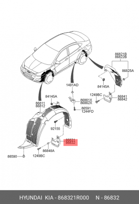 Брызговик HYUNDAI Solaris передний правый OE 868321R000 HYUNDAI KIA