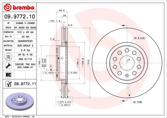 Диск тормозной 09.9772.11 09977211 BREMBO