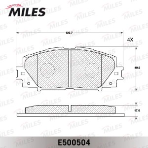 Колодки тормозные передние (без ABS) (Смесь CERAMIC серия PRO) TOYOTA YARIS 06-  E500504 MILES