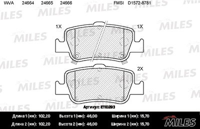 Колодки тормозные задние (без датчика) (Смесь Semi-Metallic) (TOYOTA AURIS 1.33- E110293 MILES