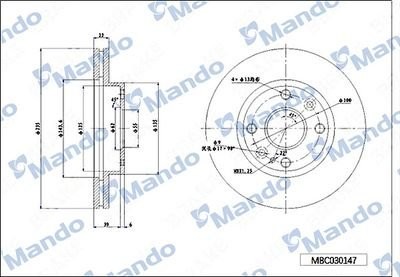Диск тормозной HYUNDAI Getz (02-) (R14) передний (1шт.) MANDO MBC030149 MANDO