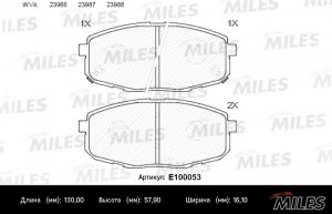Колодки тормозные передние (Смесь Semi-Metallic) CHANGAN EADO PLUS/HYUNDAI i30 0 E100053 MILES
