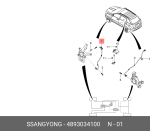Датчик скорости SSANGYONG Actyon (10-) колеса переднего (без АБС) OE 4893034100 SSANG YONG