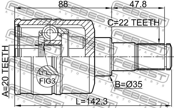 ШРУС внутр.левый 20X35X22!\SUZUKI IGNIS RG413 0711-RM413LH FEBEST