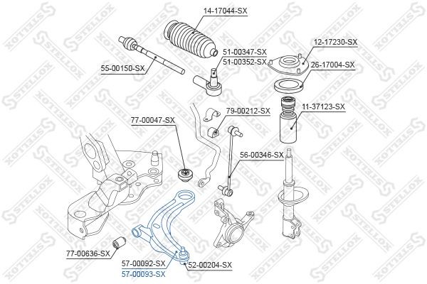 рычаг нижний правый!\ Mitsubishi Outlander 2.0/2.4 02> 57-00093-SX STELLOX