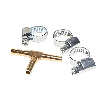 Переходник для компрессора 6мм T-образный "елочка" с хомутами в блистере ROCKFOR RFE10261 ROCK FORCE