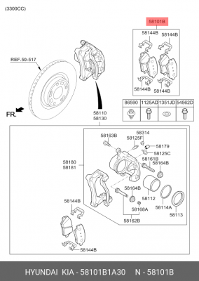 Колодки тормозные HYUNDAI Genesis (14-) (4WD) (R19) передние (4шт.) OE 58101B1A30 HYUNDAI KIA