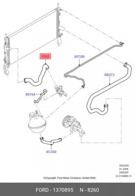 патрубок радиатора!\ Ford Transit 2.4 1 370 895 FORD