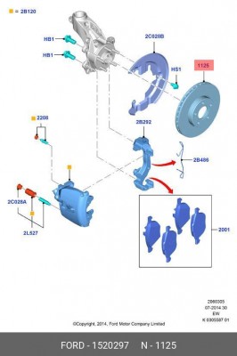 Диск тормозной FORD Focus 2,C-Max,Kuga (1.6/2.0) VOLVO C30,C70,S40,V50 передний  1520297 FORD