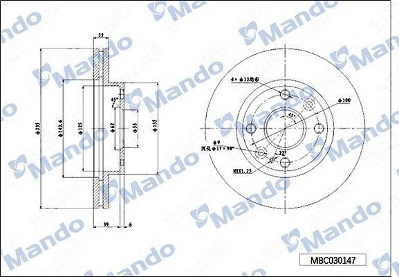 Диск тормозной HYUNDAI Getz (02-) (R14) передний (1шт.) MANDO MBC030149 MANDO