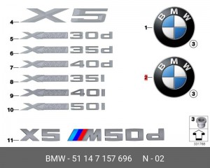 Эмблема BMW X5 (E70) крышки багажника OE 51 14 7 157 696 BMW