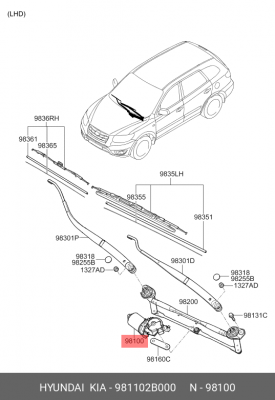 Мотор-редуктор стеклоочистителя HYUNDAI Santa Fe (06-) OE 981102B000 HYUNDAI KIA