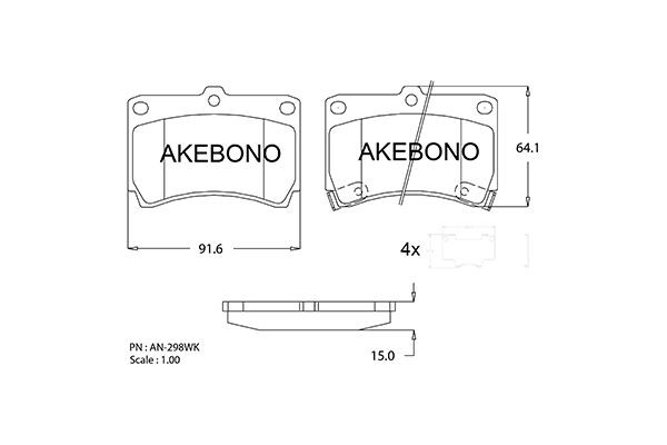 Колодки тормозные дисковые ПОДХОДЯТ ДЛЯ KIA RIO, MAZDA 323 (BG, BA), DENIO (DW)  AN298WK AKEBONO