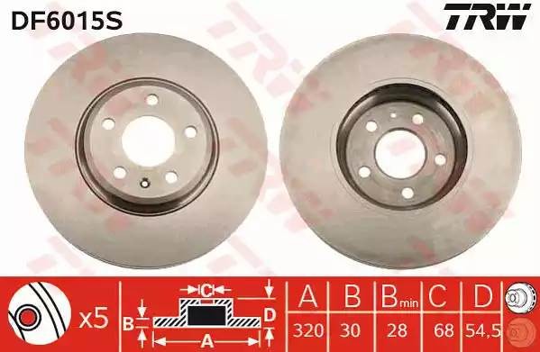 Диск тормозной передний AUDI A4 (B8), A5 (8T_, 8F_), Q5 (8R) DF6015S DF6015S TRW