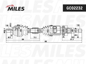 Приводной вал FORD C-MAX(1.8i) 04-10, FOCUS II(1.6D 1.8i) 04-12, - правый GC0223 GC02232 MILES