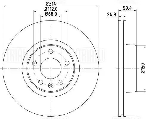 Диск торм. Audi A6 (04-) TDI перед. d=314 (окраш.) (DF 084516) DF 084516 TRIALLI