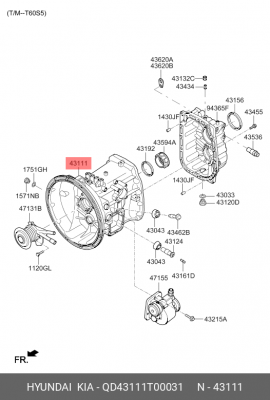 QD43111T00031 Корпус КПП центральная часть D4GA QD43111T00031 HYUNDAI KIA