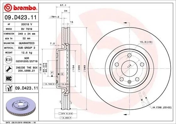 Диск тормозной 09.D423.11 09D42311 BREMBO