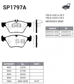 Колодки передние MERCEDES E W211 4-matic SP1797A SP1797A SANGSIN