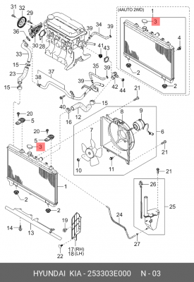 Пробка радиатора KIA Rio (02-),Sorento (03-) OE 253303E000 HYUNDAI KIA