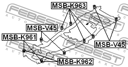 Сайлентблок подрамника передний MITSUBISHI PAJERO SPORT MSB-K962 MSB-K962 FEBEST
