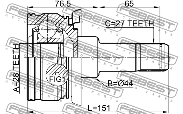 ШРУС ВНУТРЕННИЙ ЗАДНИЙ 28X44X27 подходит для BMW X5 E70 2006-2013 1911-E70RR 1911-E70RR FEBEST