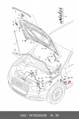 VW GOLF V (2004-2009) ОТКР. КАПОТА 1K1 823 633 B VAG