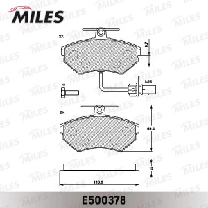 Колодки тормозные передние (с датчиком) (Смесь CERAMIC серия PRO) AUDI A4 9901/P E500378 MILES