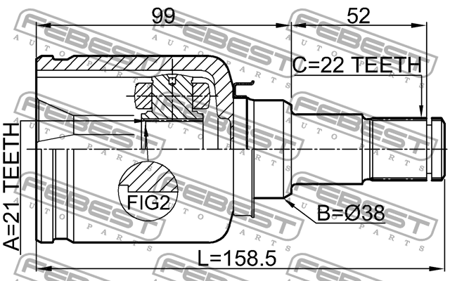 ШРУС внутр левый FORD FIESTA/FUSION (CBK) 2001-2008 2111-FUSATLH 2111-FUSATLH FEBEST
