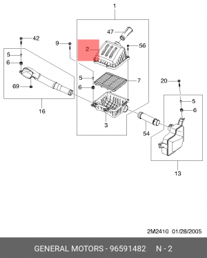 Корпус воздушного фильтра CHEVROLET MATIZ/SPARK 05- верхняя часть GENERAL MOTORS 96591482 GENERAL MOTORS