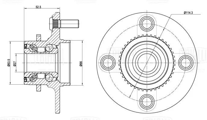 Ступица Nissan Almera Classic B10 (06-) (задн. в сборе с подшип.) (MR 1405) MR 1405 TRIALLI