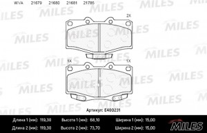 Колодки тормозные передние (без датчика) (Смесь Low-Metallic) (TOYOTA LAND CRUIS E400231 MILES