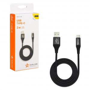 Кабель USB - Type-C 2м, черный нейлоновый ACH-C-48 ACH-C-48 AIRLINE