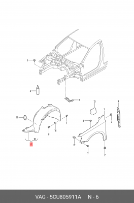 Подкрылок VW Jetta (11-) передний левый OE 5CU 805 911 A VAG