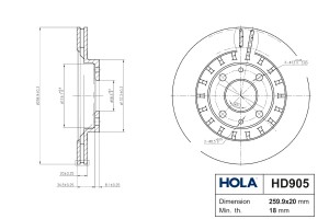 Диск тормозной вентилируемый LADA 2110-12, Kalina (1117-19), Priora (2170-72) HD HD905 HOLA
