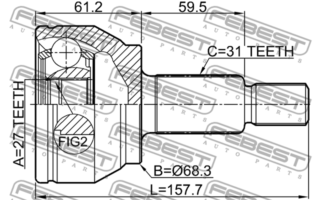 ШРУС НАРУЖНЫЙ 27X68.3X31 подходит для LAND ROVER RANGE ROVER EVOQUE 2011- 2910-E 2910-EVOQ FEBEST
