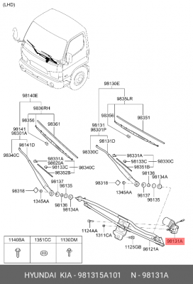 Мотор-редуктор стеклоочистителя HYUNDAI HD65,72,78,County OE 981315A101 HYUNDAI KIA