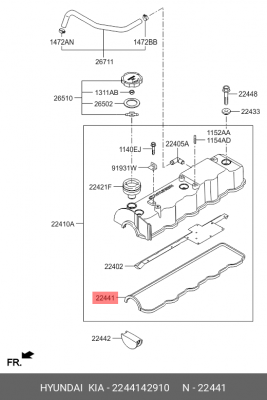 Прокладка крышки клапанной HYUNDAI Porter (10-) KIA Bongo 3 (2.5) (11-) OE 2244142910 HYUNDAI KIA