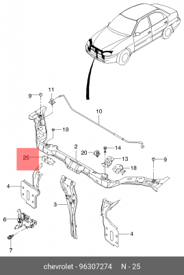 Кронштейн CHEVROLET Lanos крепления радиатора OE 96307274 GENERAL MOTORS
