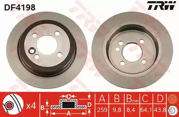 Диск тормозной задний MINI (R50, R56) (259мм) DF4198 DF4198 TRW