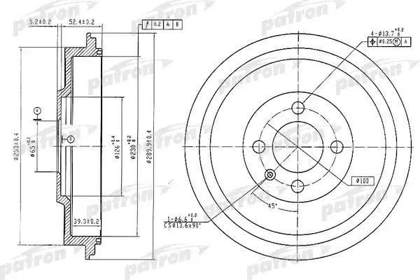 Барабан тормозной VW Caddy (95-04) задний (1шт.) PATRON PDR1615 PATRON