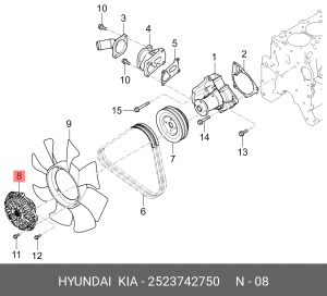 Вискомуфта KIA Bongo 3 (04-) дв.D4BH привода вентилятора OE 2523742750 HYUNDAI KIA