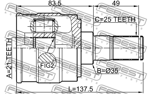 ШРУС внутренний 21x35x25 KIA PICANTO 2011-2015 2211-TAAT 2211TAAT FEBEST