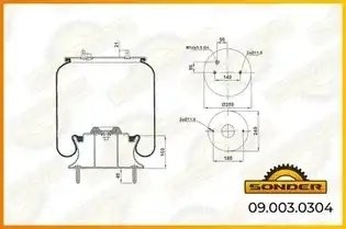 Пневморессора Premium со стаканом (металл) 2 шп.+возд. / 2 шп. Scania Bus — 3 го 090030304 SONDER