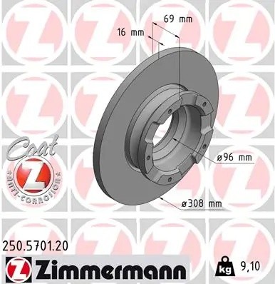 диск тормозной !задн. 308x16/69-5x160 \ Ford Transit 19> 250570120 ZIMMERMANN