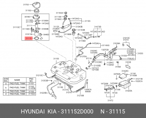 Прокладка HYUNDAI Elantra (00-) насоса топливного OE 311152D000 HYUNDAI KIA