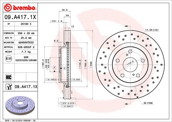 Диск перфорированный Brembo Xtra 09.A417.1X 09A4171X BREMBO