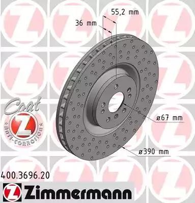 диск тормозной !перед. 390x36/55-5x112 \ MB W164/W251 3.5/3.0CDi 05> 400.3696.20 ZIMMERMANN