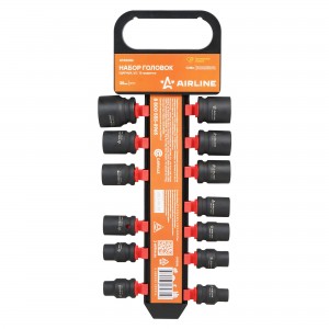 Набор головок ударных (13 предметов) "AIRLINE" (1/2"DR L=38 мм) (10-27 мм) пласт ATAS086 AIRLINE